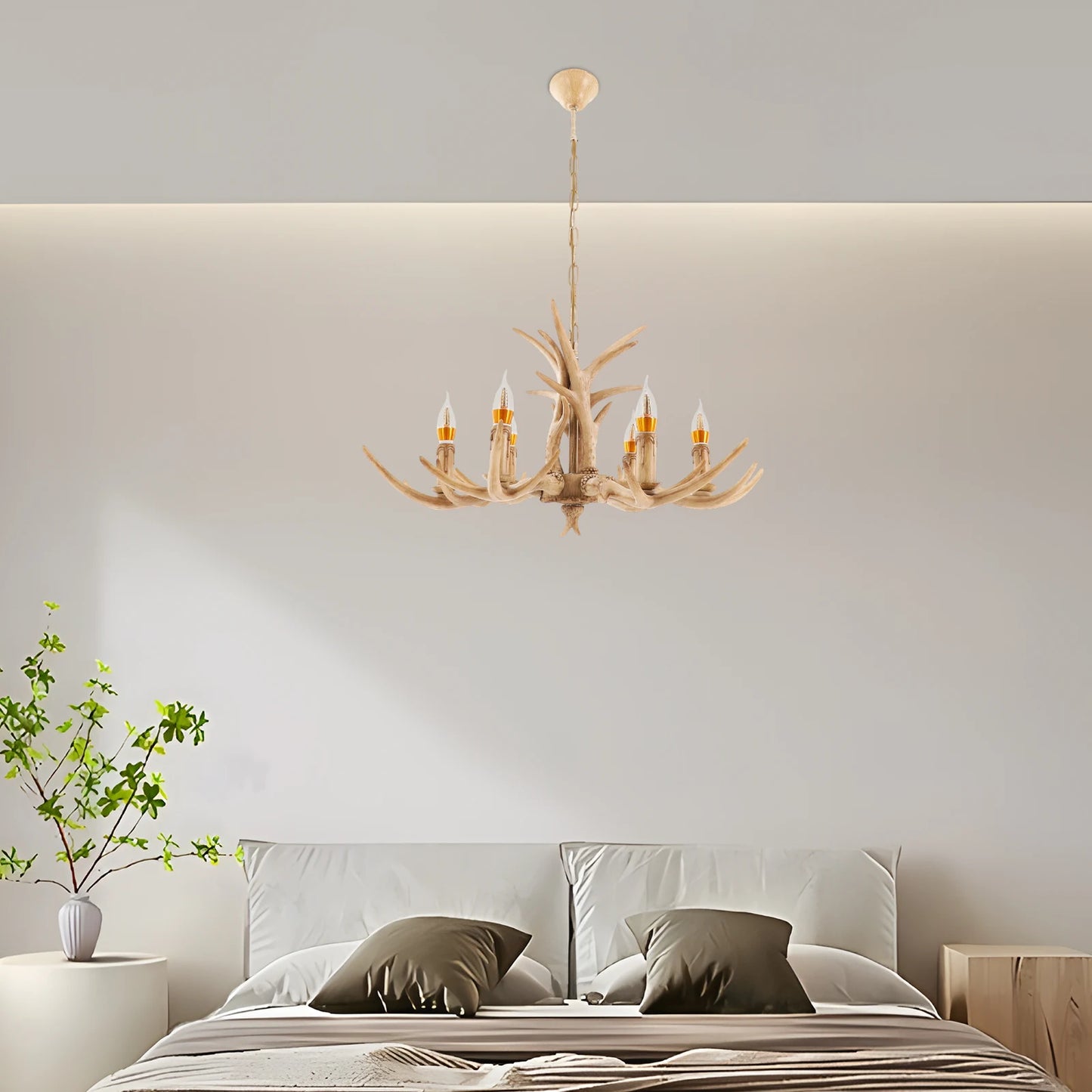 Adjustable Antler Chandelier Wood Pendant Light For Dining Rooms