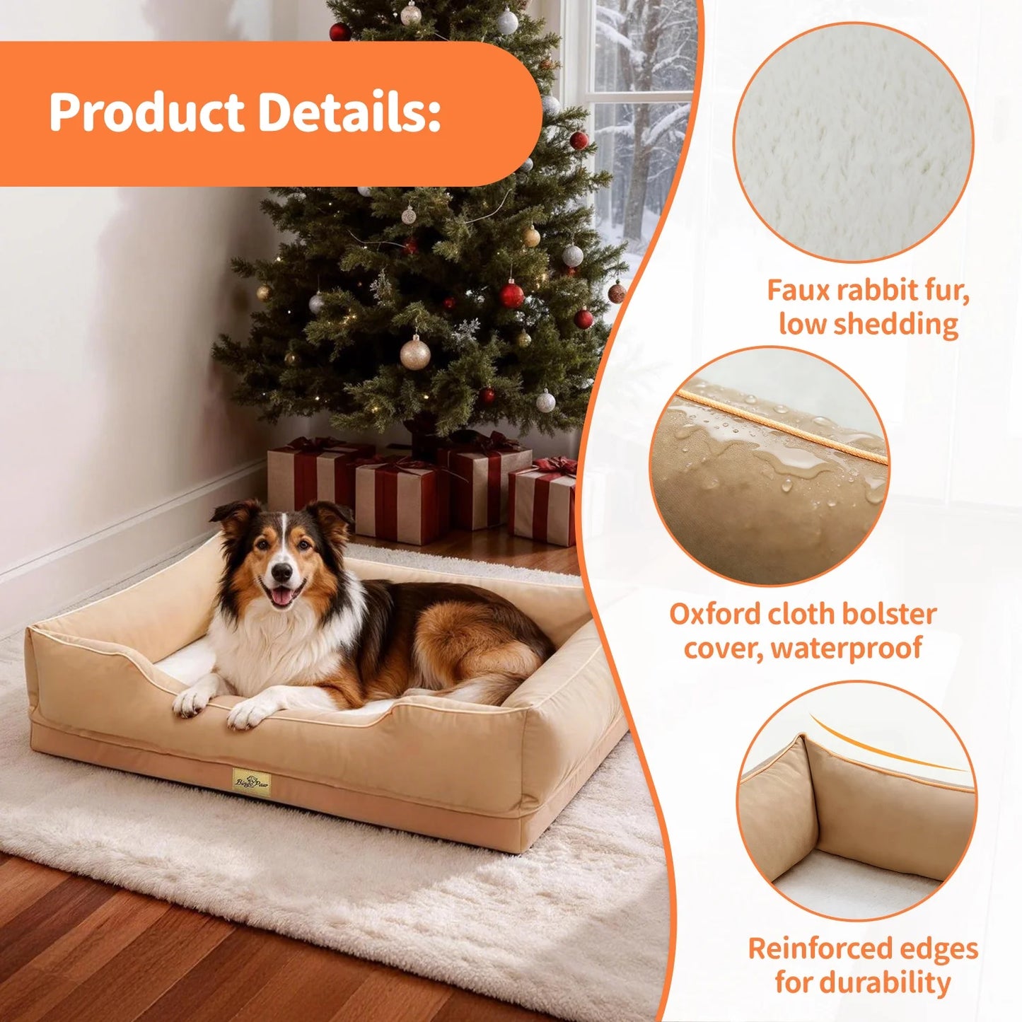 Bingopaw Orthopedic Dog Bed With Oxford Bolster Foam Base And Removable Cover