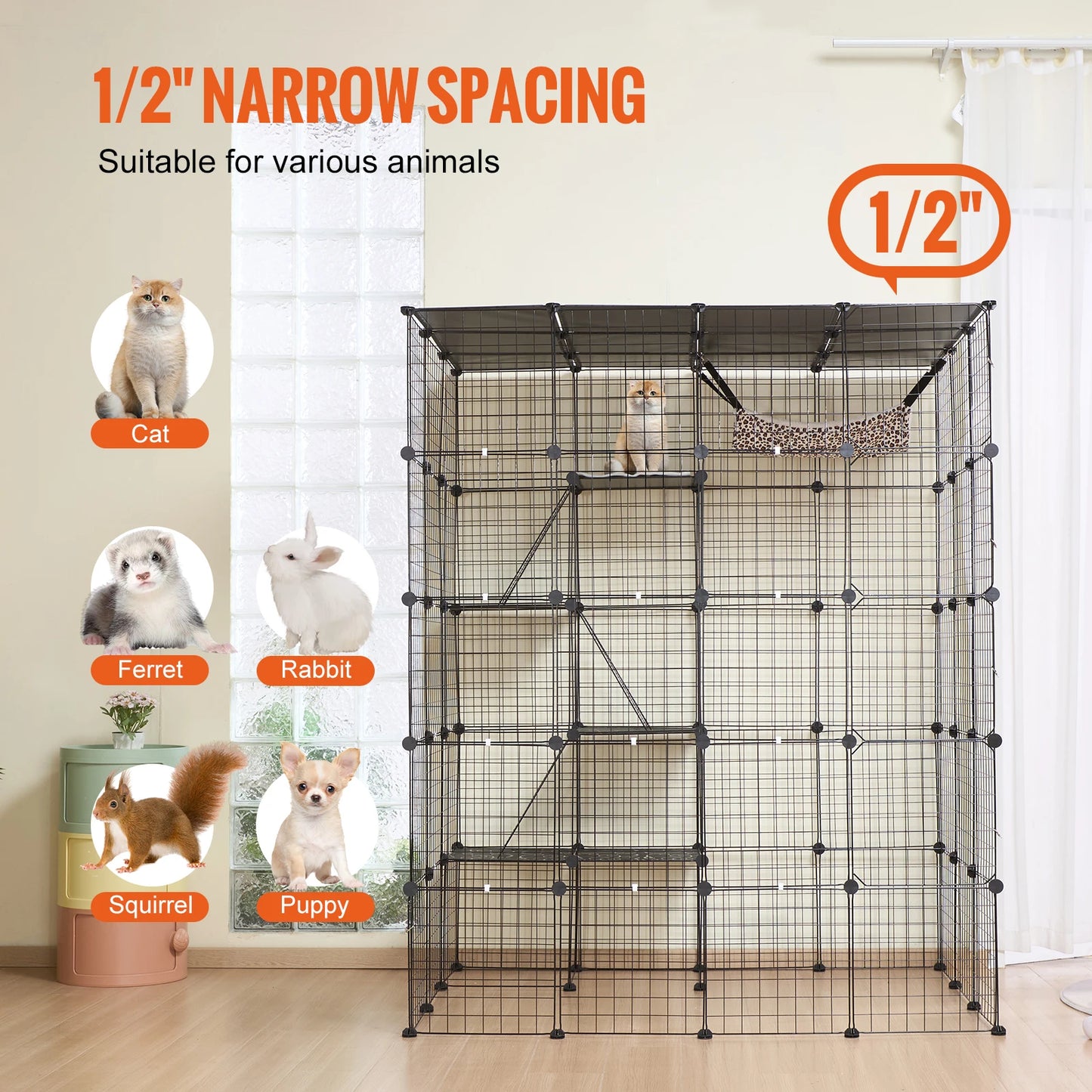 SucceBuy Detachable Metal Cat Cage Enclosure Front Doors With Ramps