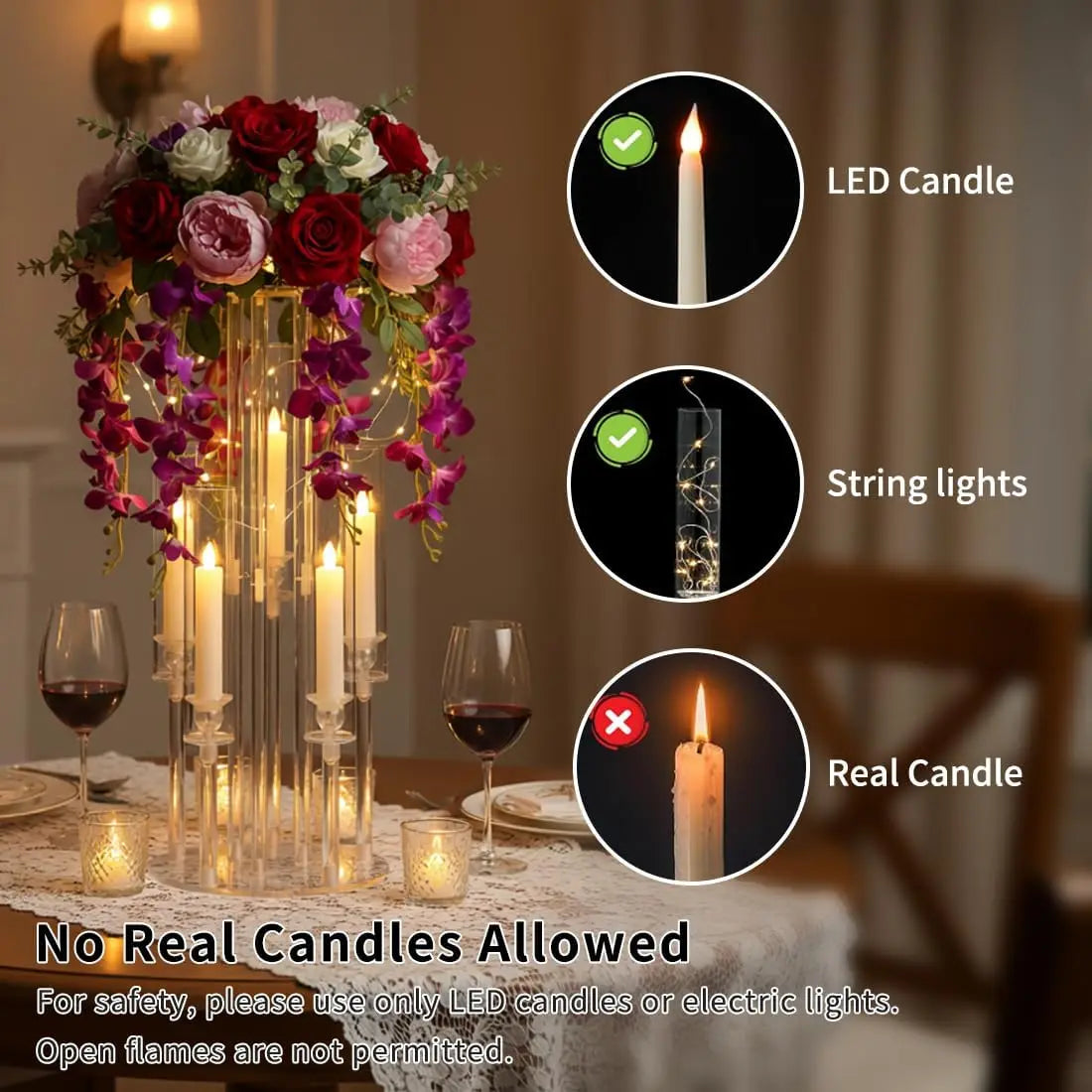 4PCS 5 Arm Candelabra,Clear Centerpiece for Table,Acrylic Centerpiece Stand for Wedding Reception,Candle Holder for Room Decor