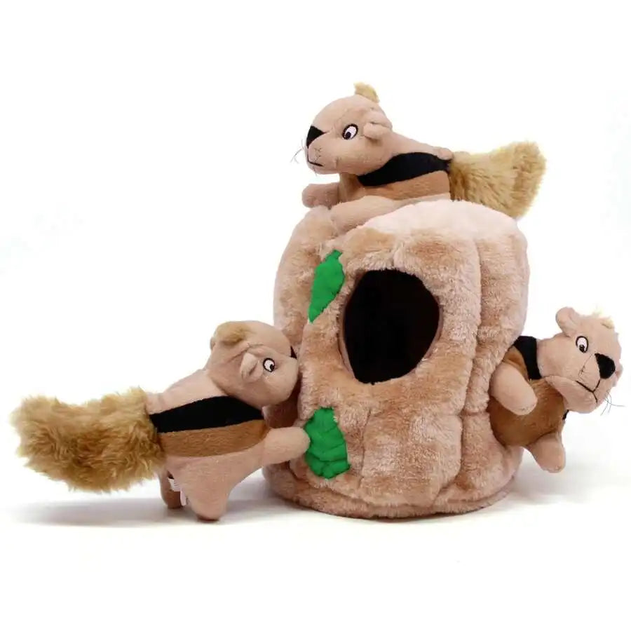 Interactive Plush Squirrel Hide Toy With Squeaky Removable Squirrels