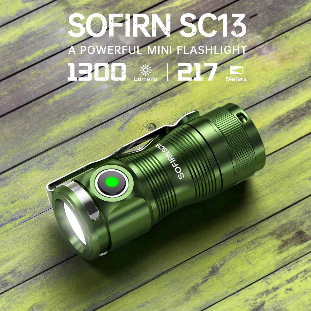 SOFIRN SC13 EDC Tactical Flashlight 1300lm USB-C Rechargeable 18350 IP68 Waterproof Mini Keychain Light 519A SST40 LED Magnetic