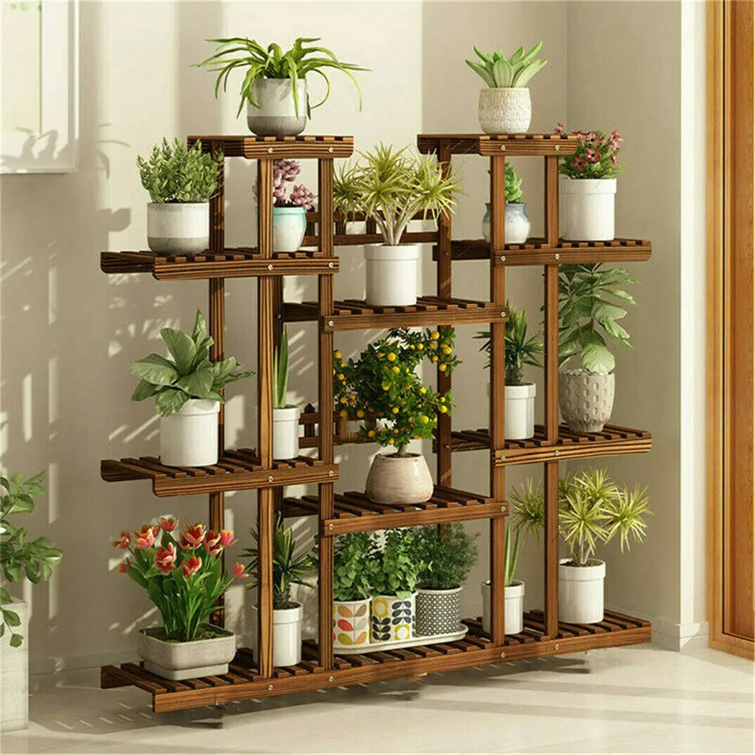 Carbonized Wood Plant Stand Display Shelf Indoor Outdoor Decor