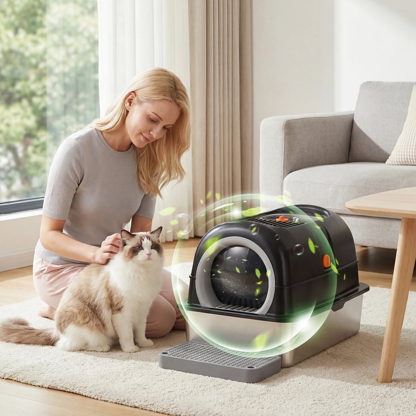 Stainless Steel Fully Enclosed Cat Litter Box For Large Cats