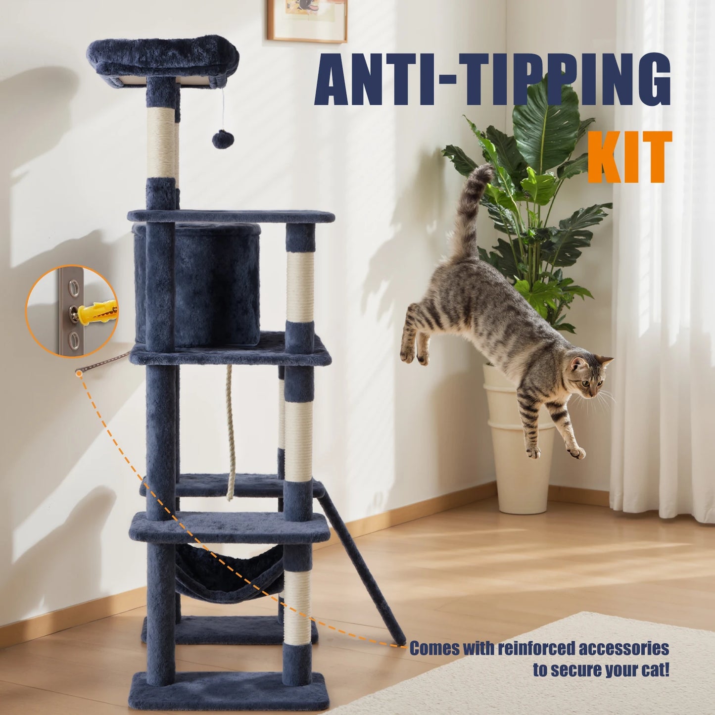JHK Cat Tree Tower For Indoor Cats With Sisal Posts