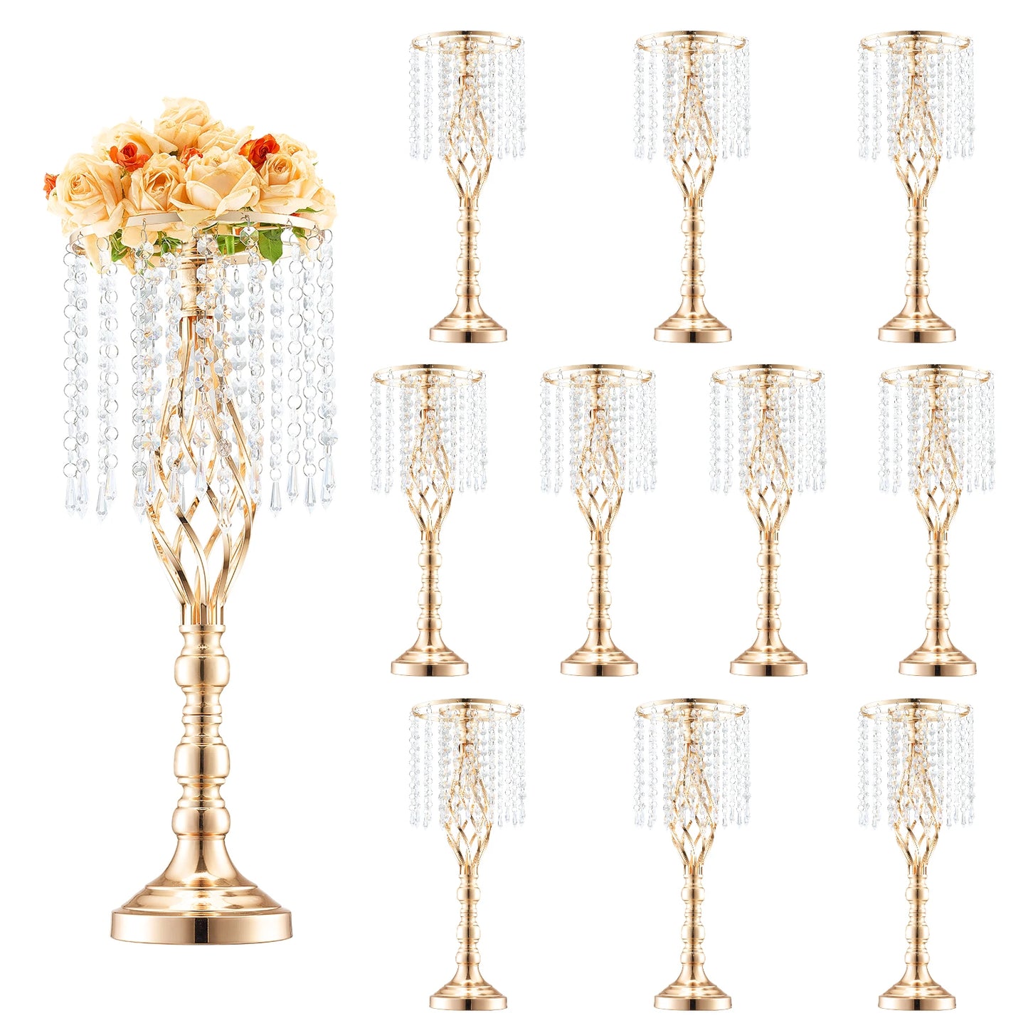 Tall Crystal Wedding Flower Stand Metal Centerpiece Vase