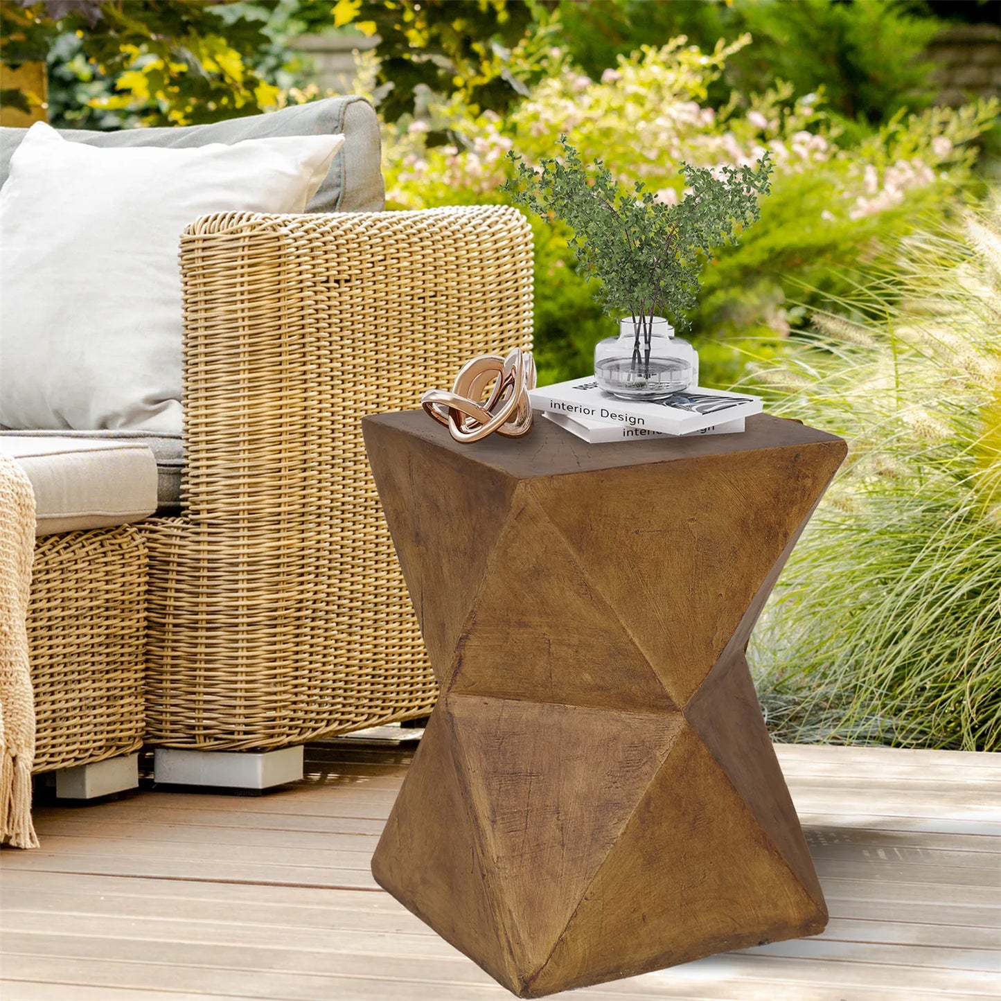 Outdoor Lightweight Concrete Side Table For Patio Garden Plant Stand