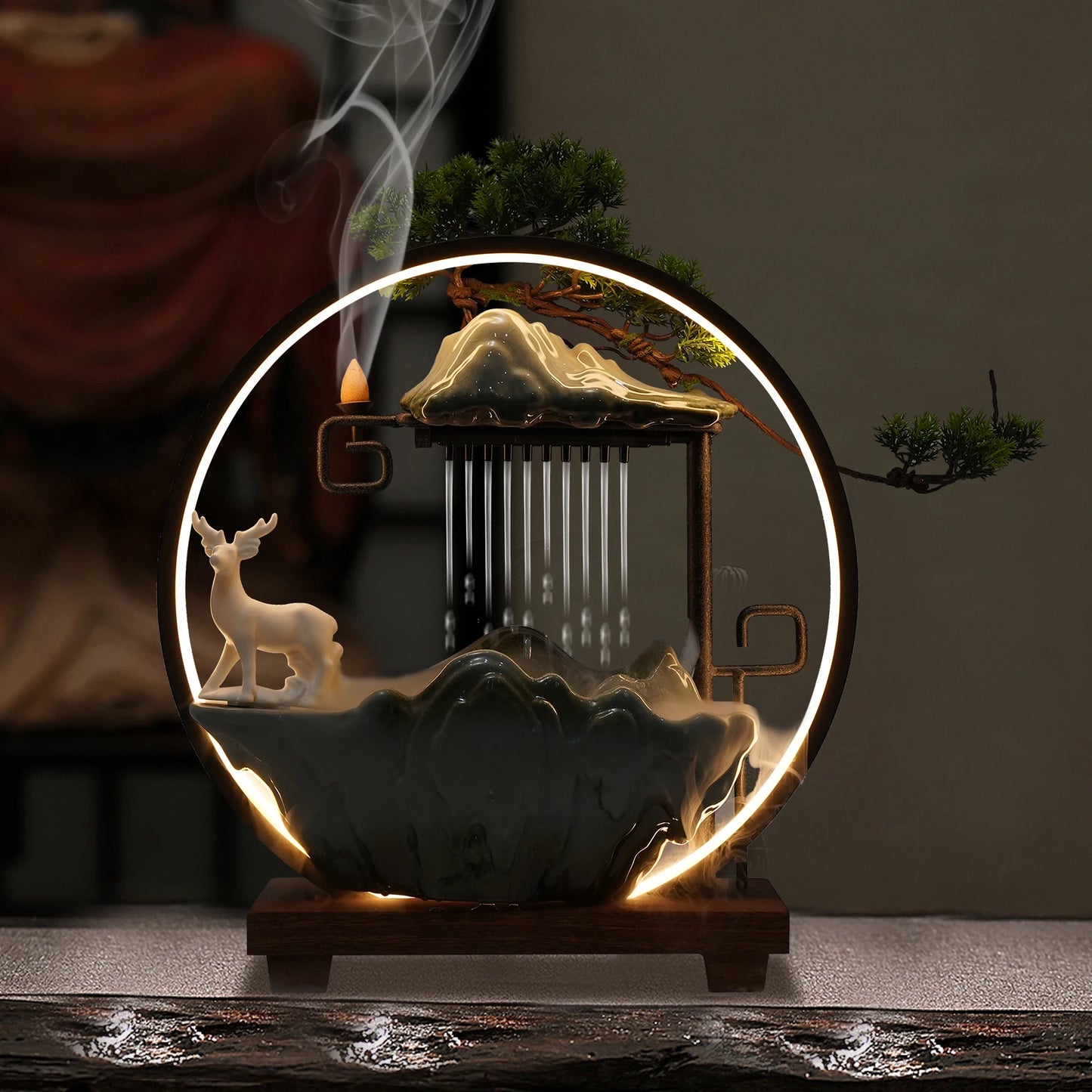 Bymaocar Decorative Water Fountain Tabletop Fountain LED Light Mist Effect Indoor Fountain Simulated Landscape Bonsai Tree Home Office Desk Decor Zen Relaxation Gift