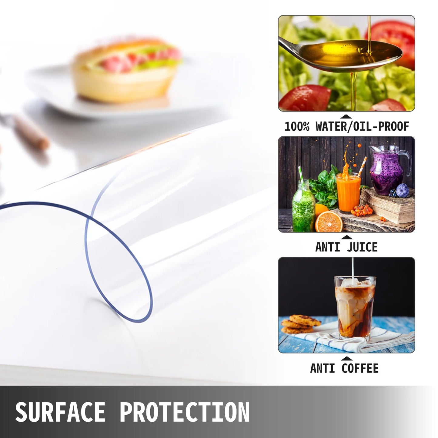 PVC Tablecloth Transparent Waterproof Oilproof Protector For Dining Tables