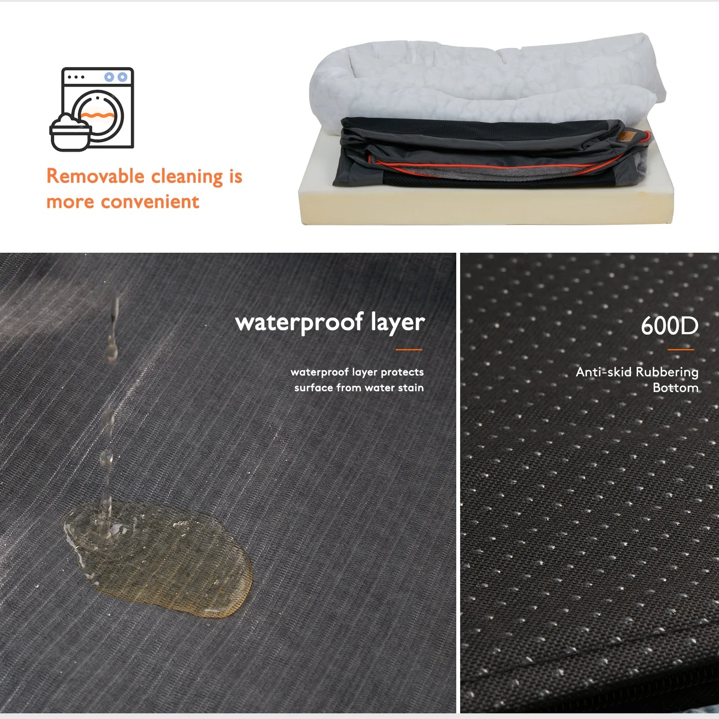 BINGOPAW Large Dog Bed With Anti Allergy Fleece Removable Cover Waterproof