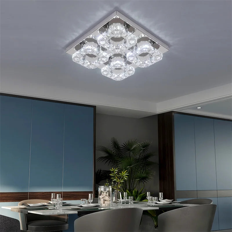 GreeLustr Crystal LED Ceiling Light 3 Side Chandeliers For Living Room