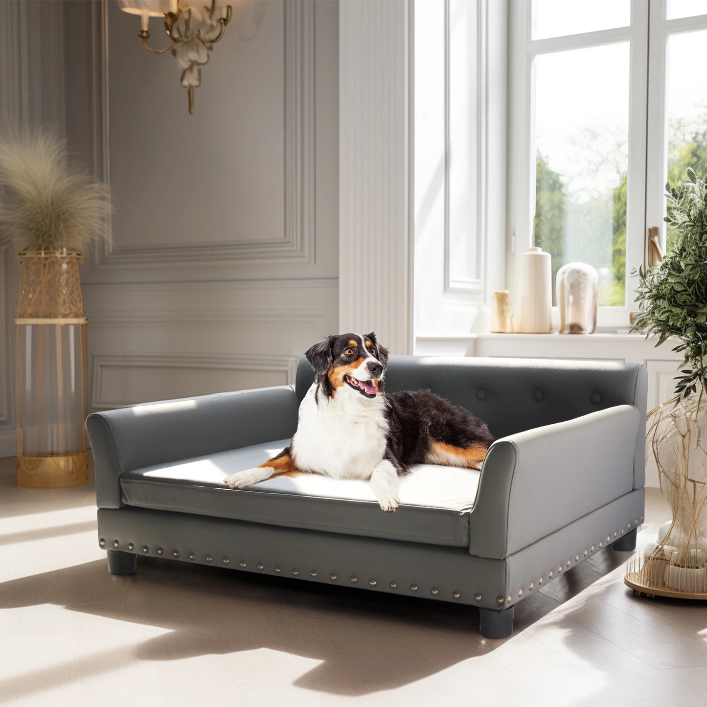 BINGOPAW Elevated Rectangle Dog Bed Sofa Durable Waterproof Leather