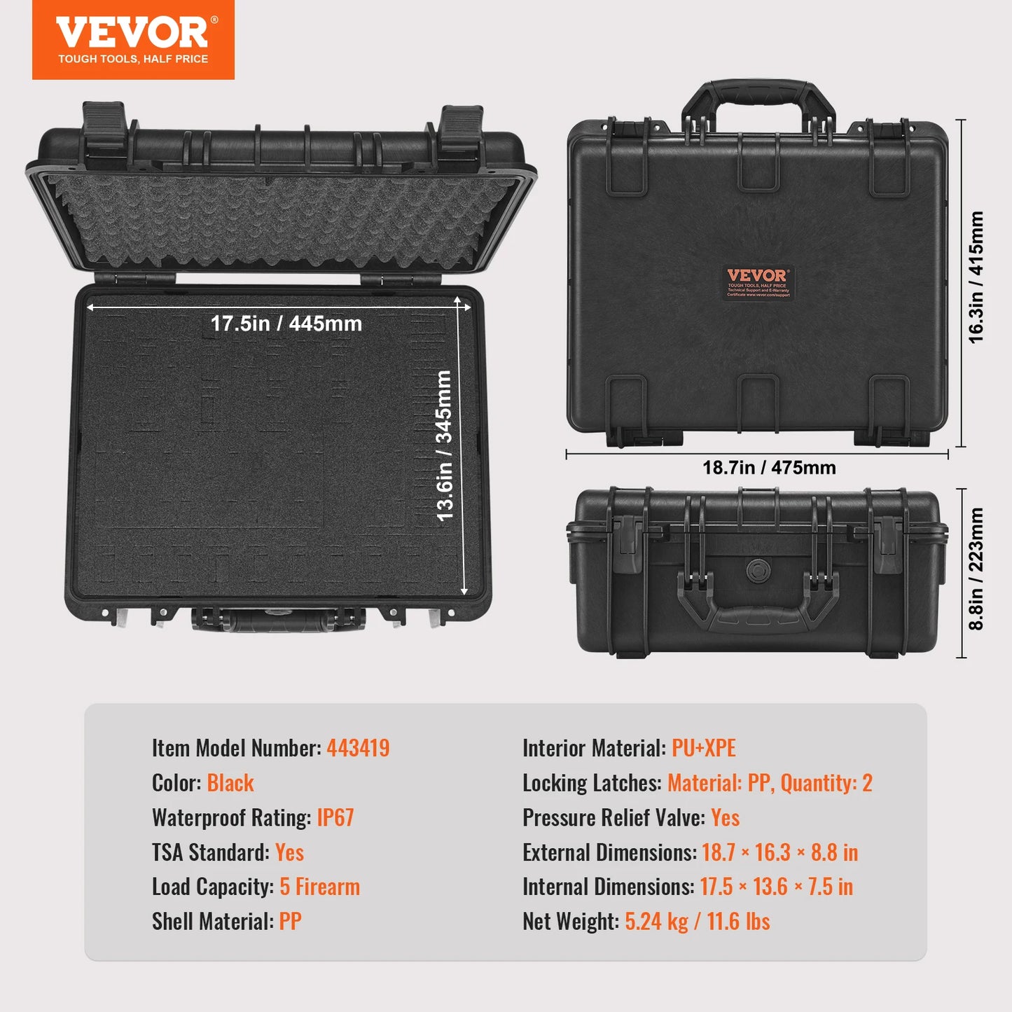 SucceBuy Hard Pistol Cases w/ Pre-cut PU Foam Lining Waterproof Dustproof Hard Gun Case for 1/2/5/6 Pistol Lockable Pistol Case