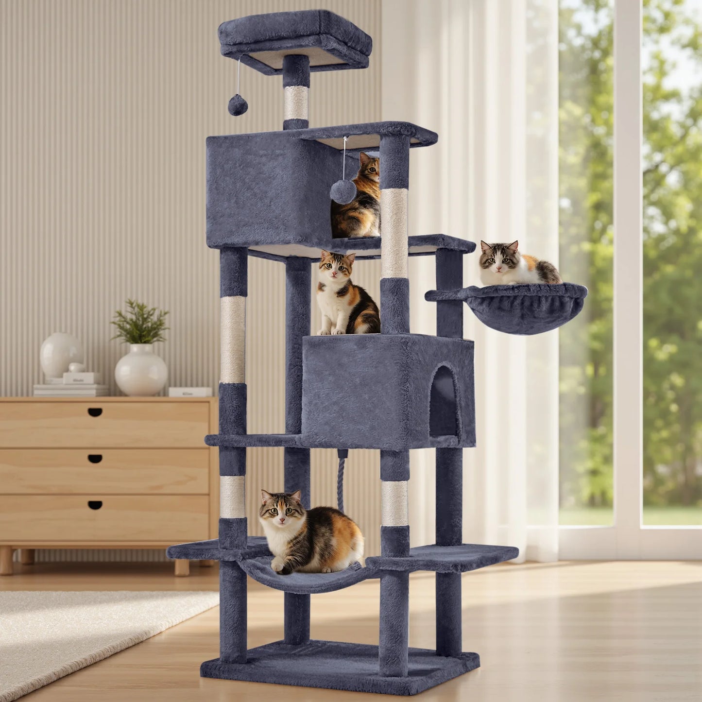 MCQ Cat Tree Tower With Natural Sisal Scratching Posts For Indoor Cats