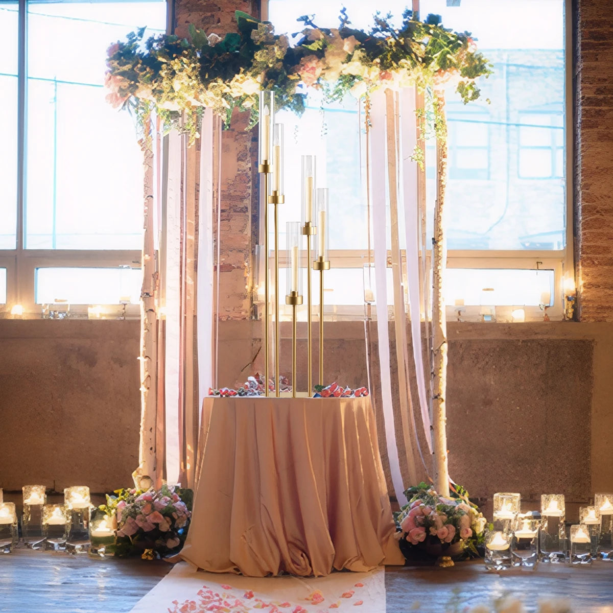 VINCIGANT Five Arm Floor Candelabra With Acrylic Lampshade For Weddings