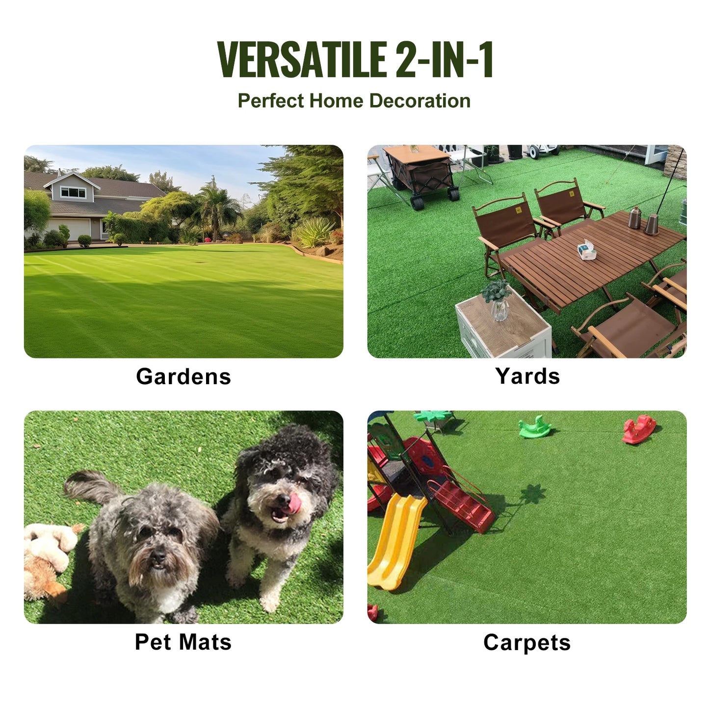 SucceBuy Artifical Grass Rug Green Turf 1.38/1.57" Fake Door Mat Outdoor Patio Lawn Decoration Easy to Clean with Drainage Holes