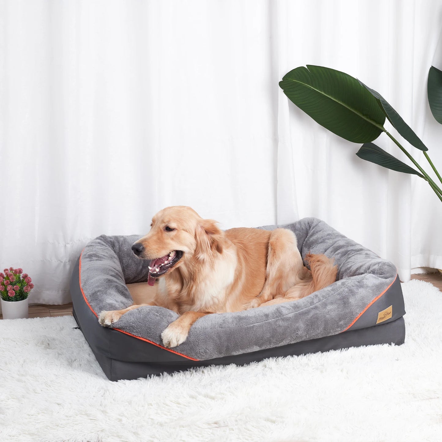 BINGOPAW Large Dog Bed With Anti Allergy Fleece Removable Cover Waterproof