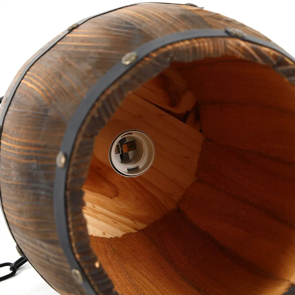 Vintage Wine Barrel Pendant Light Wood Rustic Old West Cafe