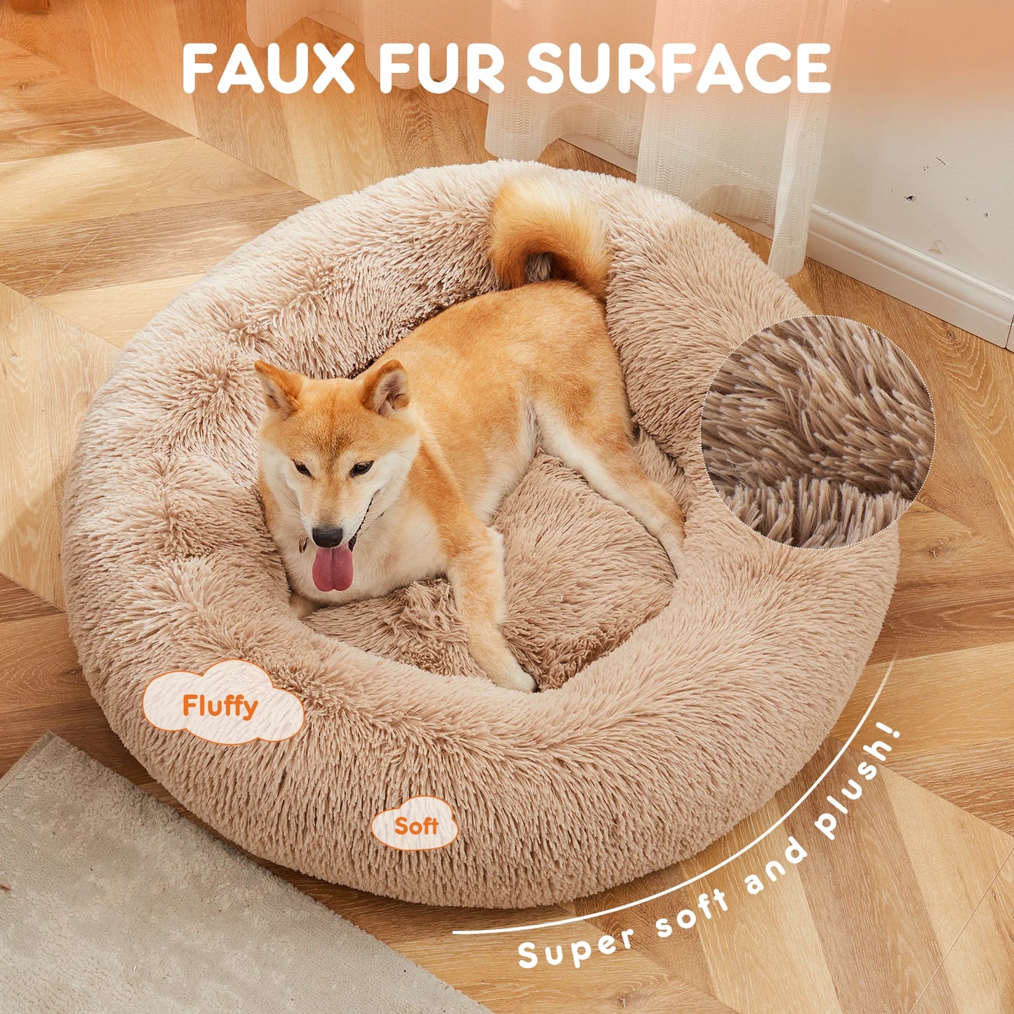 JHK Calming Dog Bed Anti Slip Plush Faux Fur Washable
