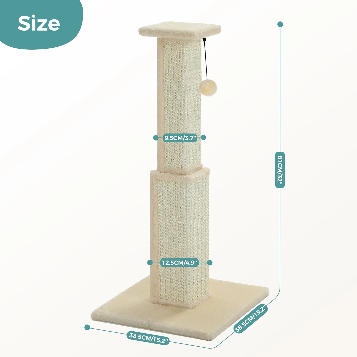 PAWZ Road Cat Scratching Post Indoor Tall With Dangling Sisal Ball
