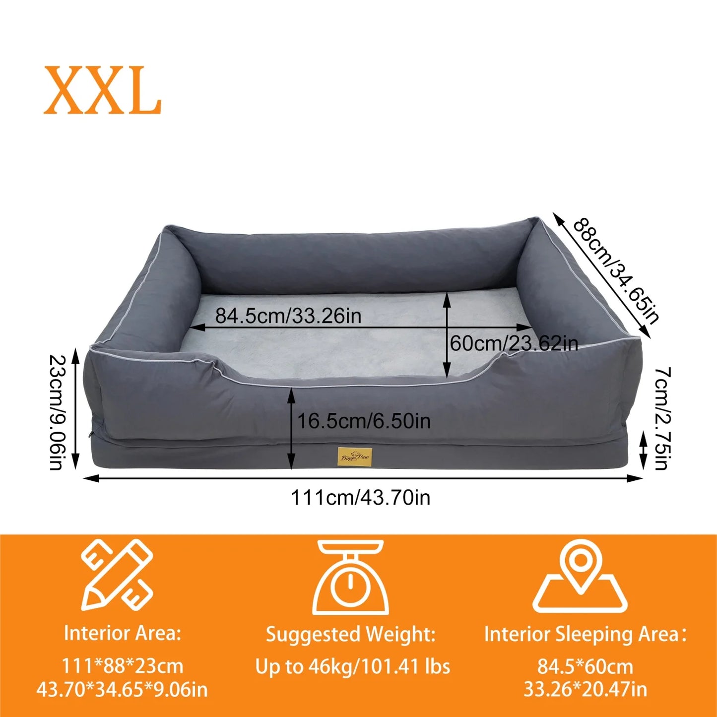 BINGOPAW Orthopedic Rectangular Dog Bed With Washable Removable Cover