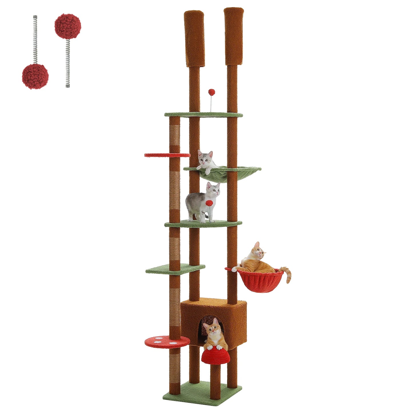 PAWZ Road Height Adjustable Wooden Cat Tree With Hammock Sisal Scratching Posts