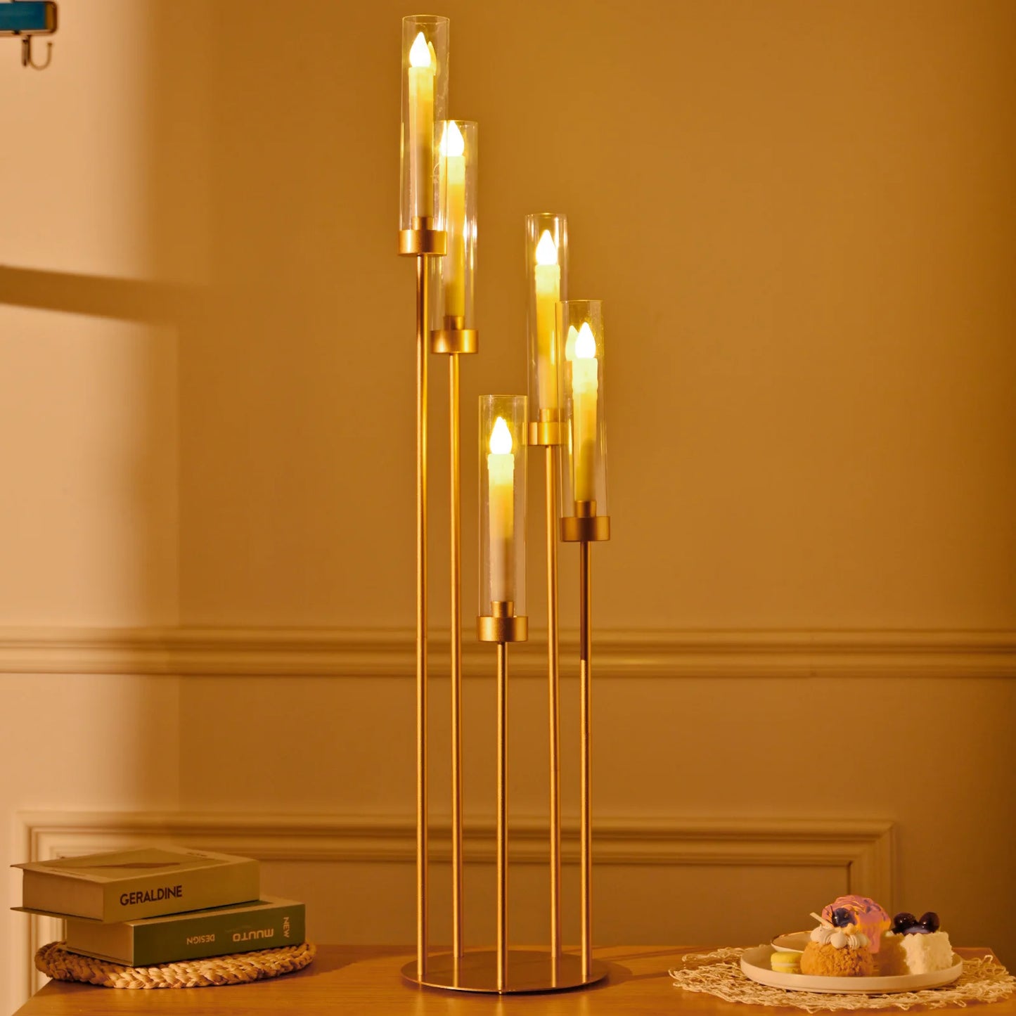 VINCIGANT Five Arm Floor Candelabra With Acrylic Lampshade For Weddings