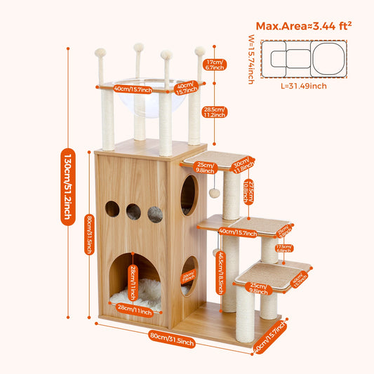 PAWZ Ro Multi-Level Cat Tree Indoor Wood Tower Deluxe