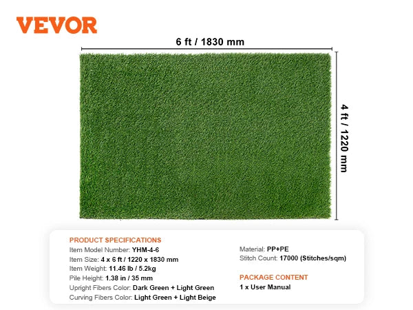 SucceBuy Artifical Grass Rug Green Turf 1.38/1.57" Fake Door Mat Outdoor Patio Lawn Decoration Easy to Clean with Drainage Holes