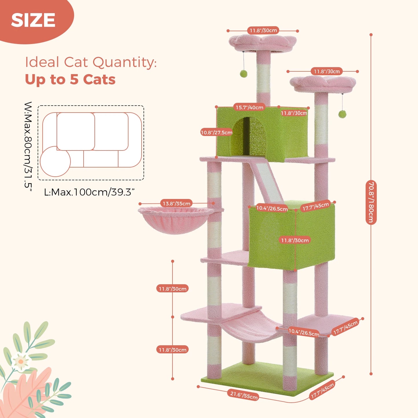 PAWZ Road Tall Cat Tree With Scratching Posts And Perch