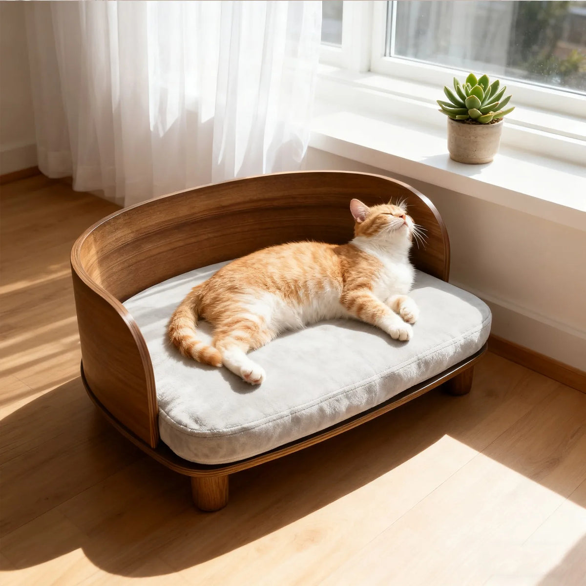 Borwart Elevated Pet Sofa With Eucalyptus Wood Frame And Cushion