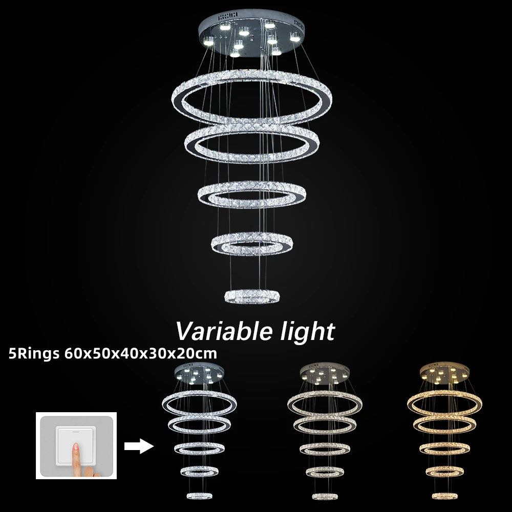 GreeLustr Crystal Chrome Led Pendant Light Chandelier Fixture