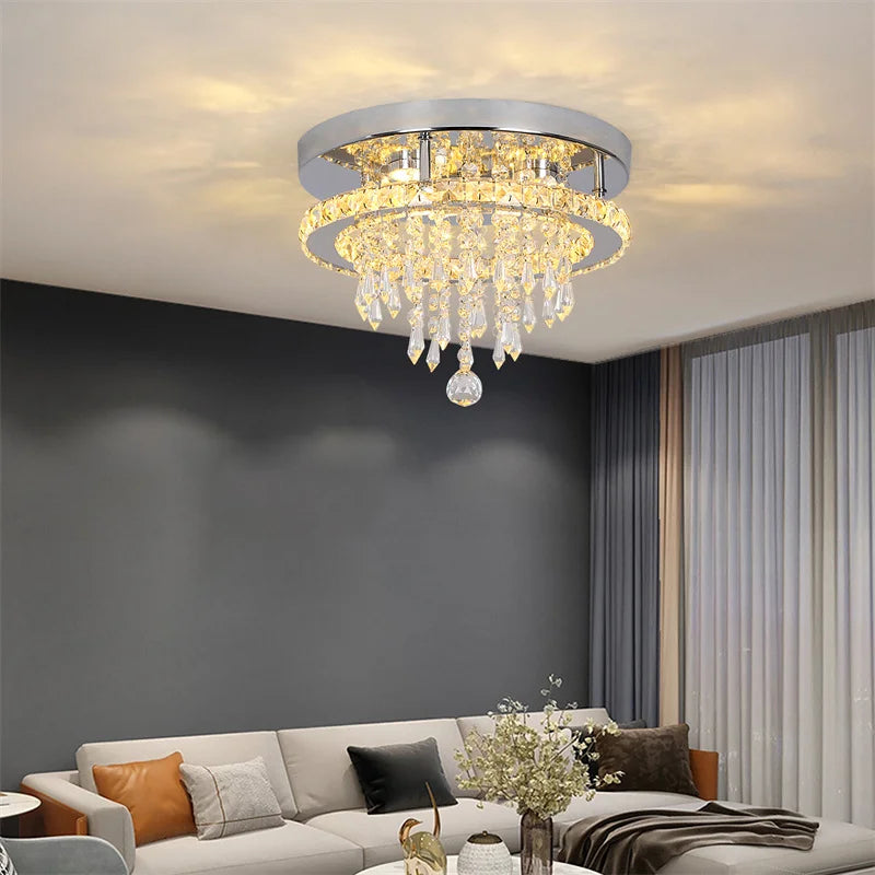 GreeLustr Crystal LED Chandelier Dimmable Living Room Ceiling Light Remote