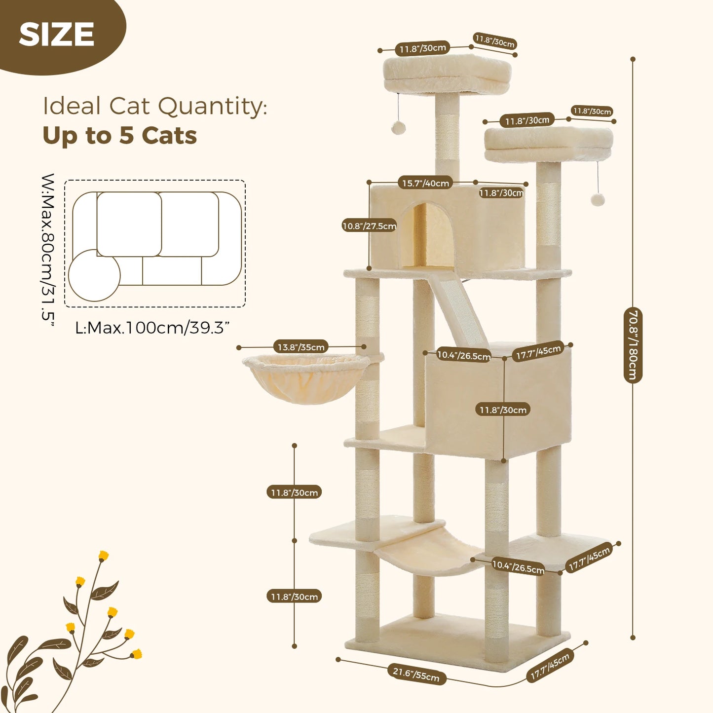 PAWZ Road Tall Cat Tree With Scratching Posts And Perch