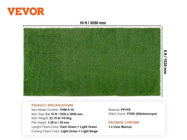 SucceBuy Artifical Grass Rug Green Turf 1.38/1.57" Fake Door Mat Outdoor Patio Lawn Decoration Easy to Clean with Drainage Holes