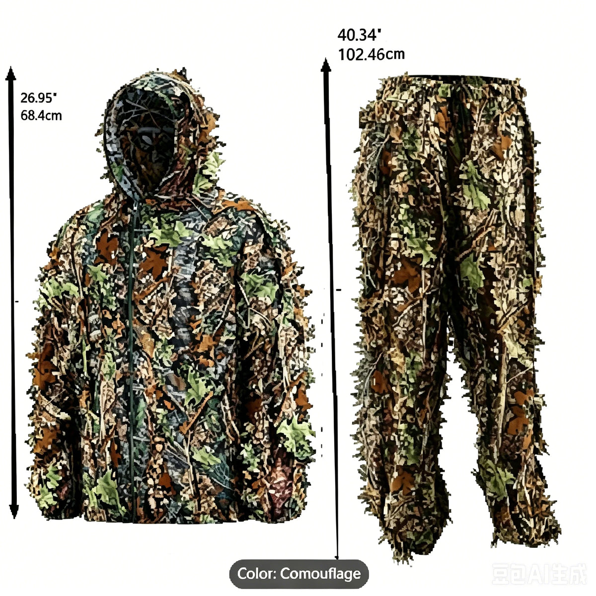3D Lightweight Ghillie Suit Hooded Camouflage Hunting Clothing