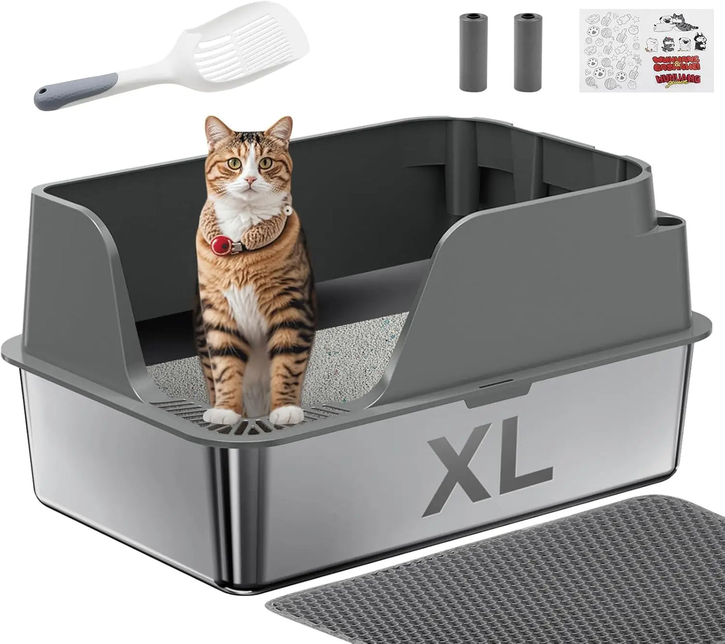 Stainless Steel Cat Litter Box Semi Closed Side Opening And Leak Proof