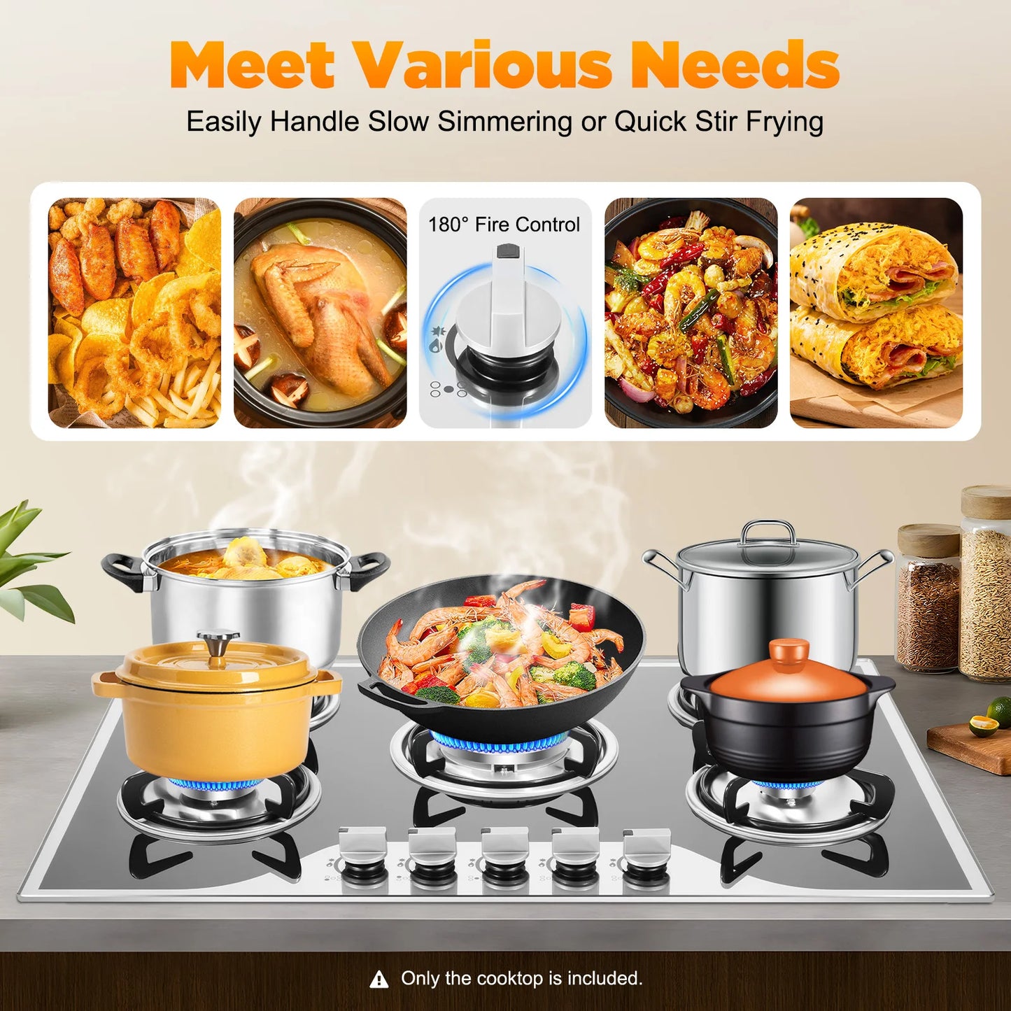 5 Burner Built In Gas Cooktop Glass Top