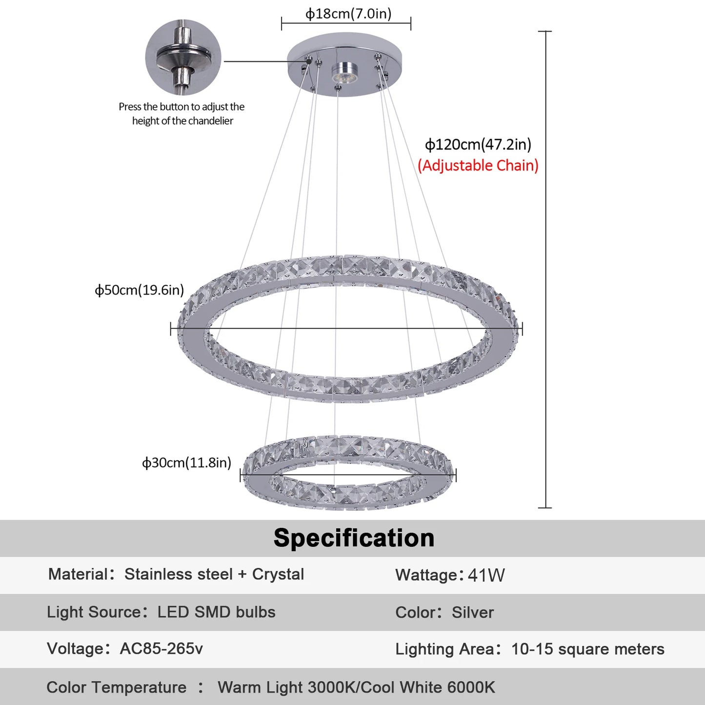 GreeLustr LED Crystal Pendant Light Dimmable Chandelier
