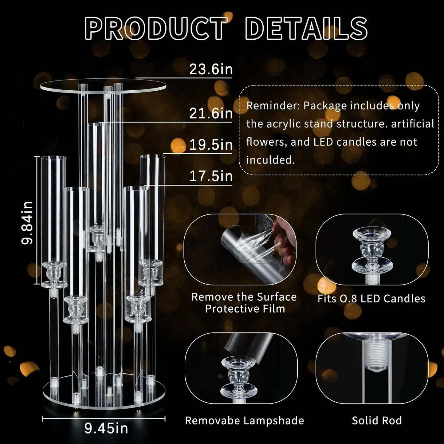 4PCS 5 Arm Candelabra,Clear Centerpiece for Table,Acrylic Centerpiece Stand for Wedding Reception,Candle Holder for Room Decor