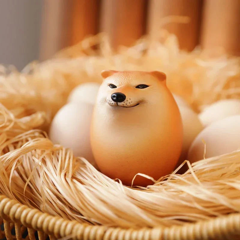 Shiba Inu Egg Figurine Realistic Dog Statue Desktop Decoration