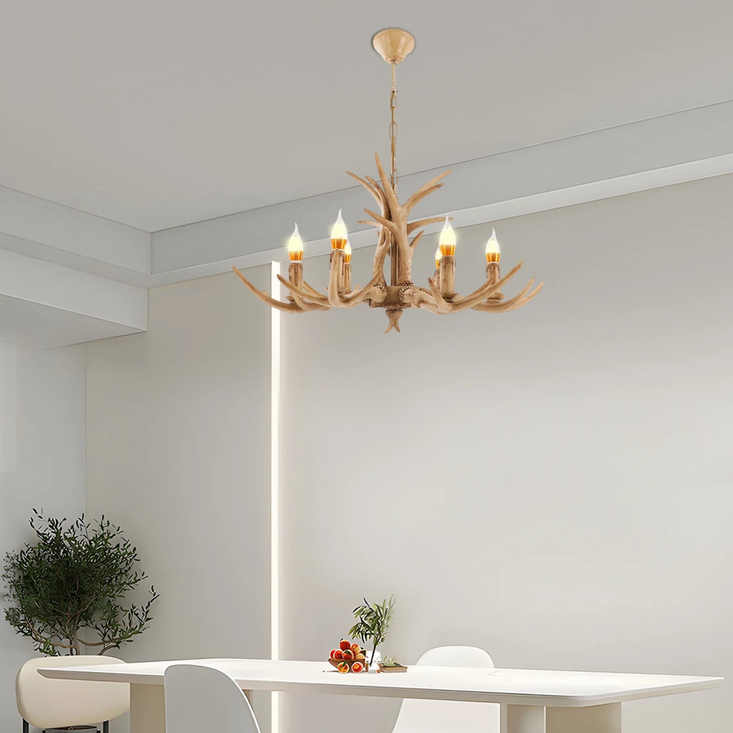 Adjustable Antler Chandelier Wood Pendant Light For Dining Rooms