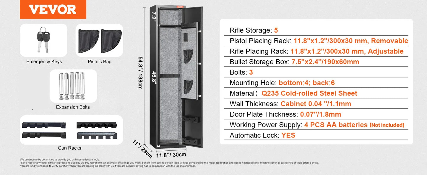SucceBuy 3-8 Rifles Gun Safe w/ Digital Keypad & Lock Gun Storage Cabinet with Removable Storage Shelf for Home Long Gun Pistols