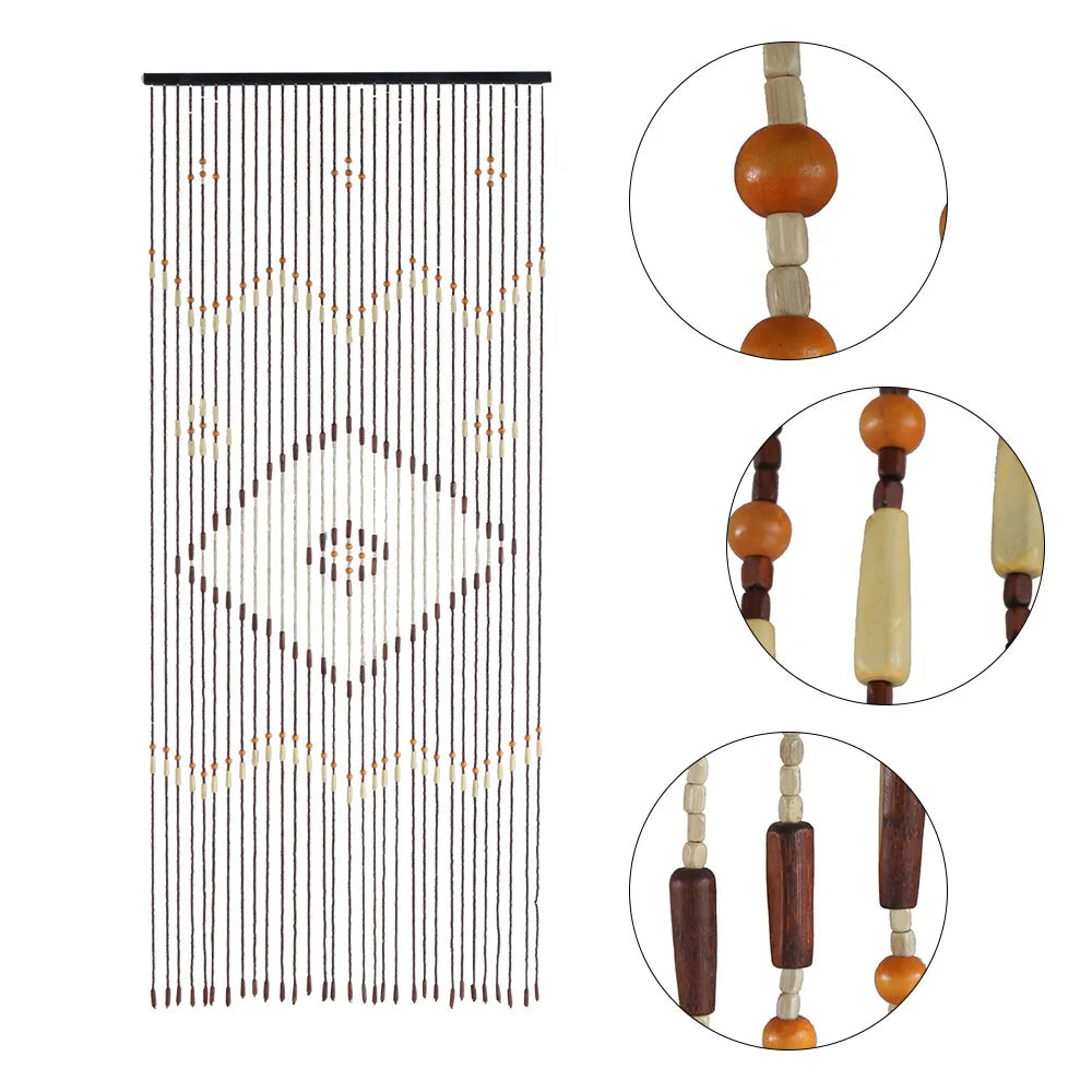 Natural Retro Wooden Beaded Door Curtain 31 Lines Classical String Curtain Porch Decoration for Bedroom 90*208CM Chocolate