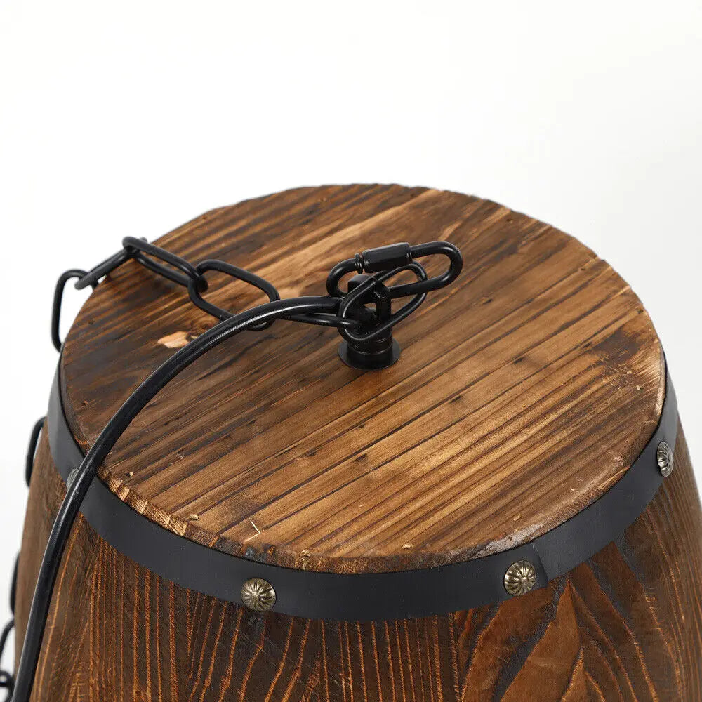 Vintage Wine Barrel Pendant Light Wood Rustic Old West Cafe