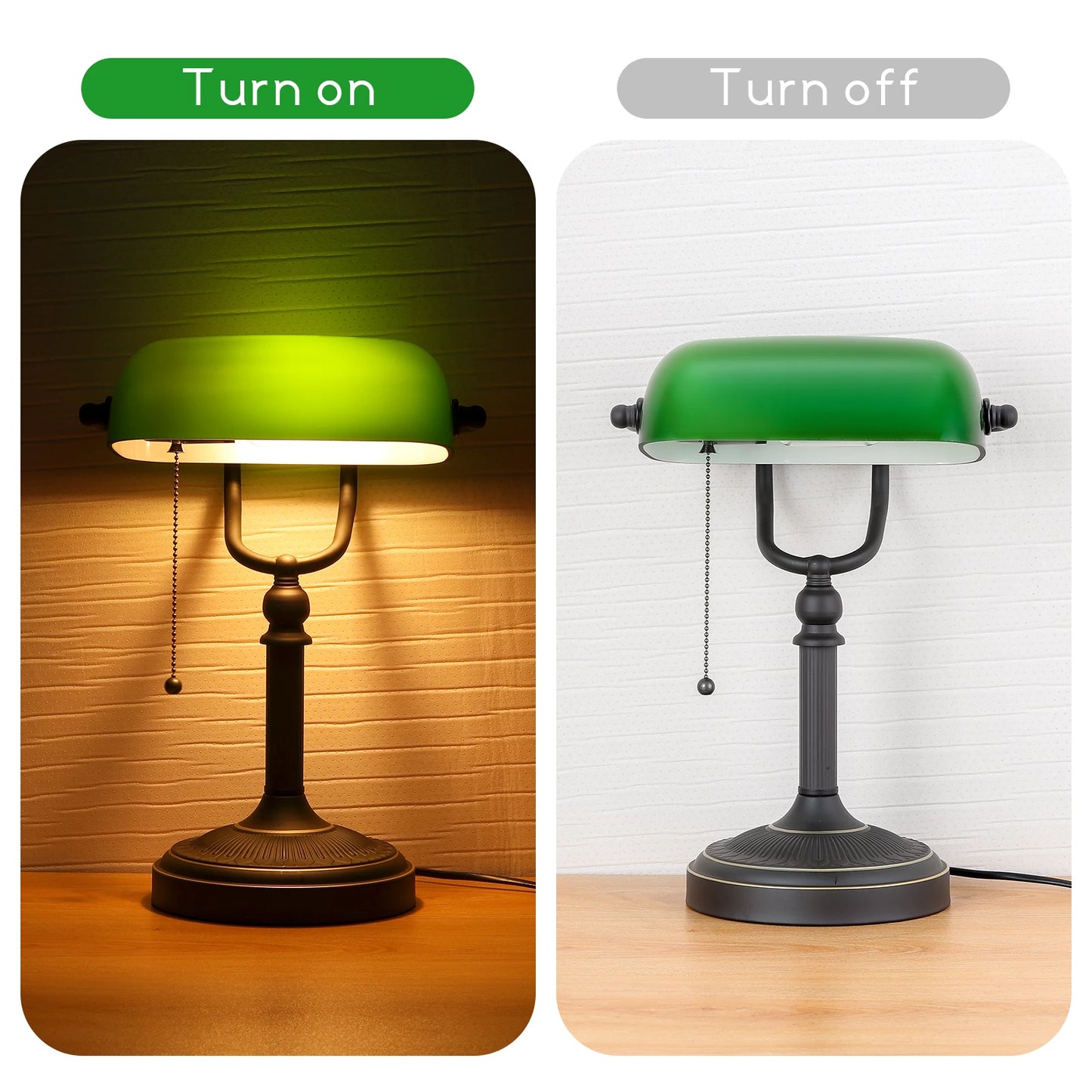 Green Glass Banker Lamp With Chain Switch E27/E26 Desk Lamp