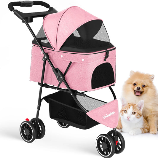 CHIHUAHUA Pet Stroller Three Wheel Foldable With Breathable Mesh Canopy