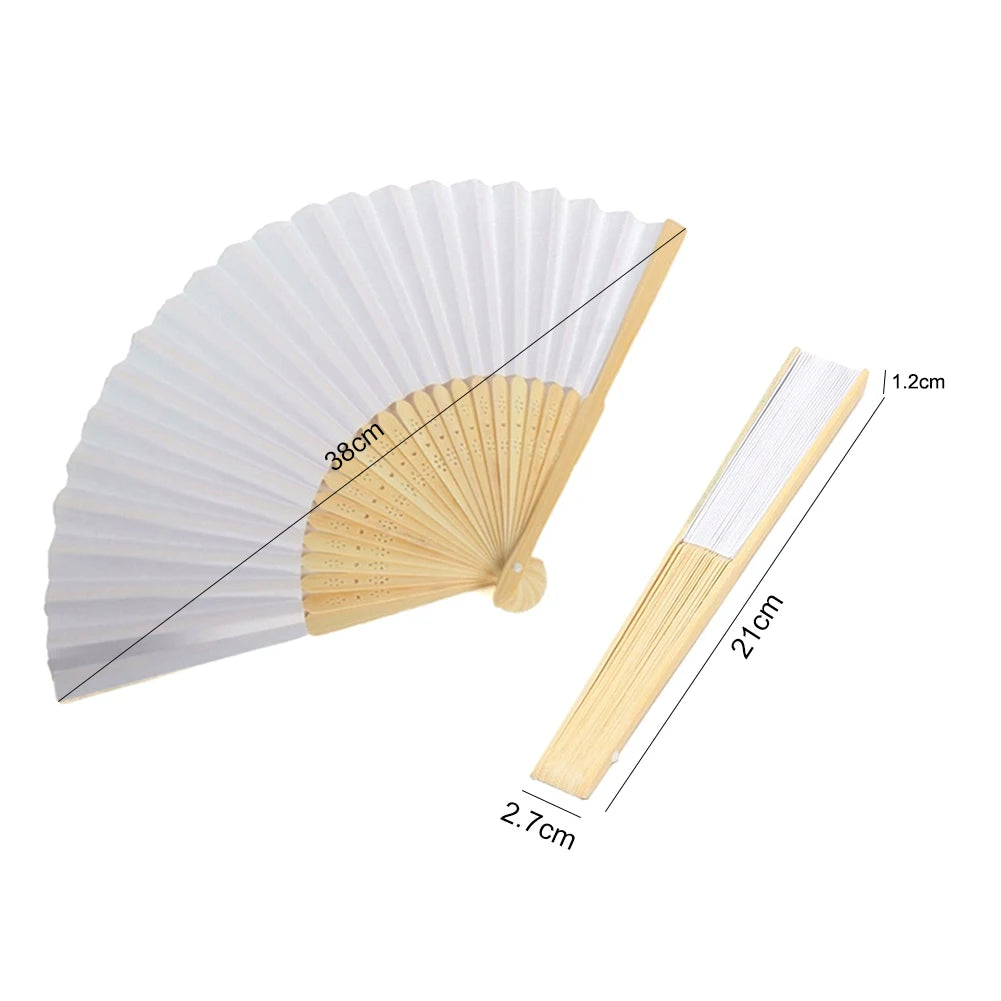 1-50PCS White Hand Folding Fan Graffitable Bamboo Folding Fan Portable Chinese Fan for church wedding gifts party Room Decor