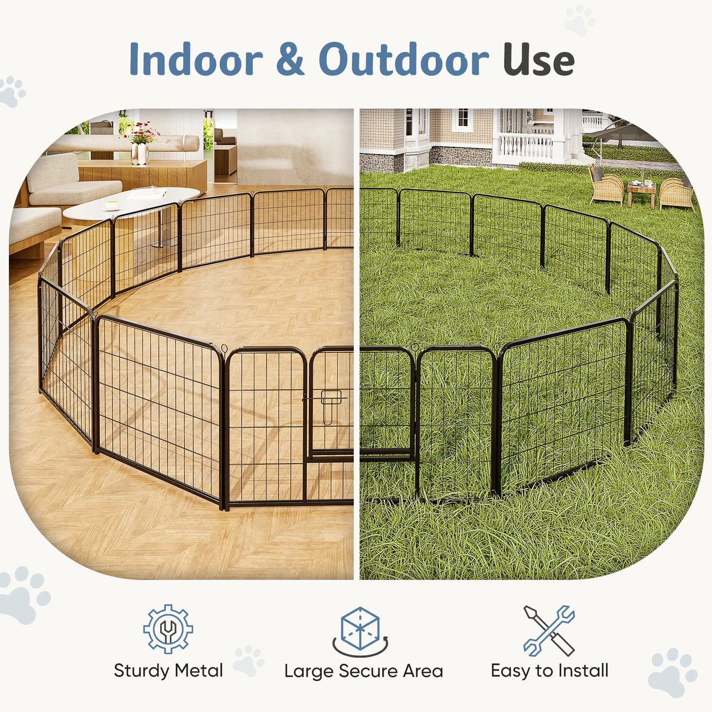 JHK 16-Panel Metal Dog Playpen For Indoor Outdoor Use