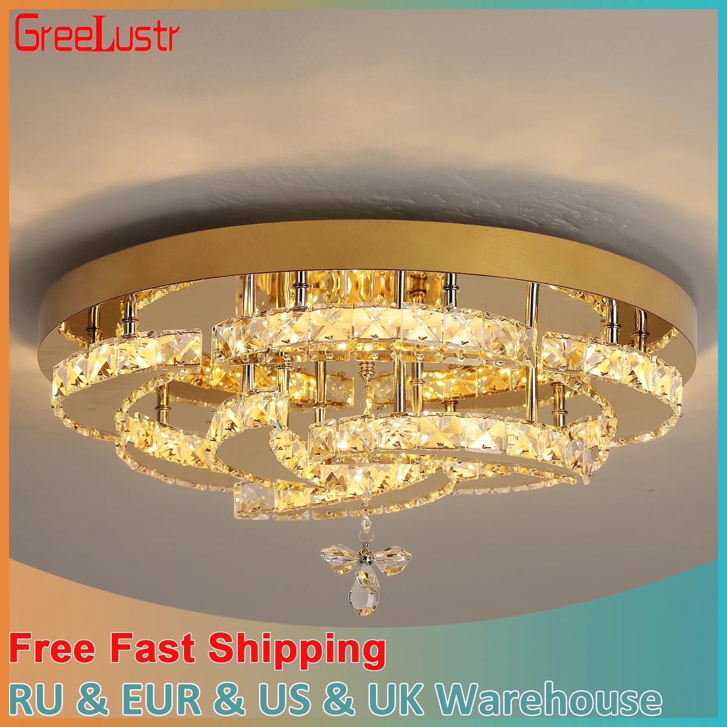 GreeLustr Flower Crystal Led Ceiling Pendant Lamp With Dimming